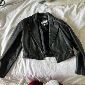 black leather jacket cropped